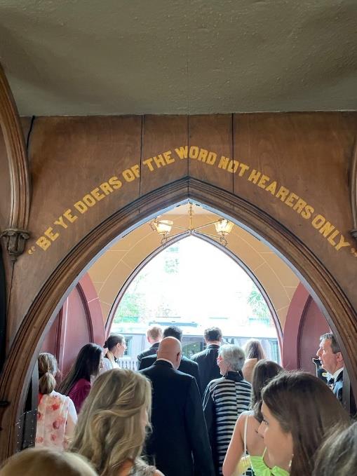 Archway with these words over it: Be ye doers of the word not hearers only.